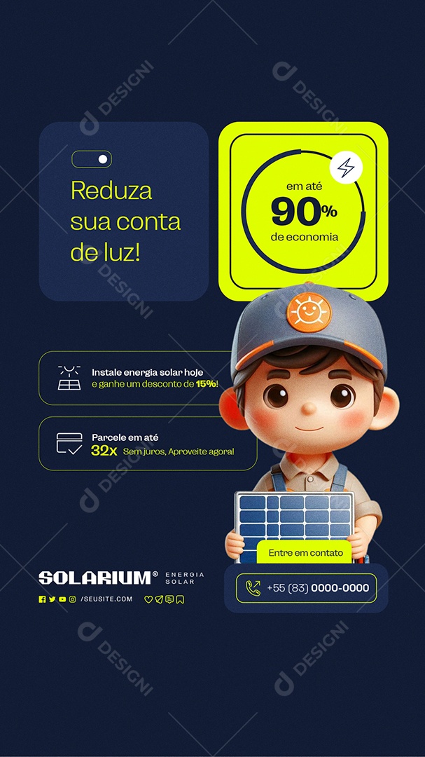 Story Energia Solar Reduza sua Conta de Luz Social Media PSD Editável
