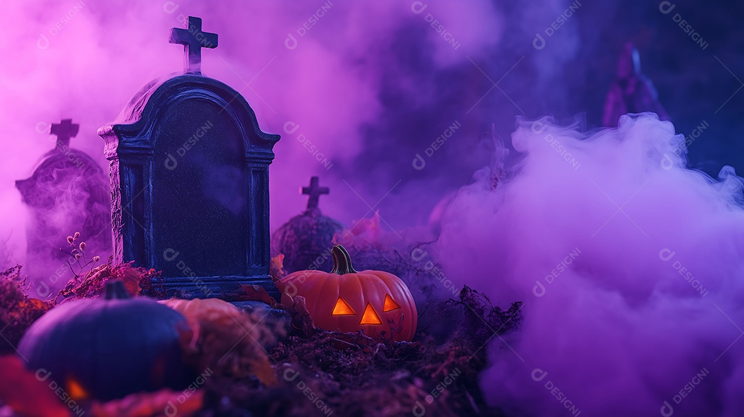 Cenário de cemitério para o halloween