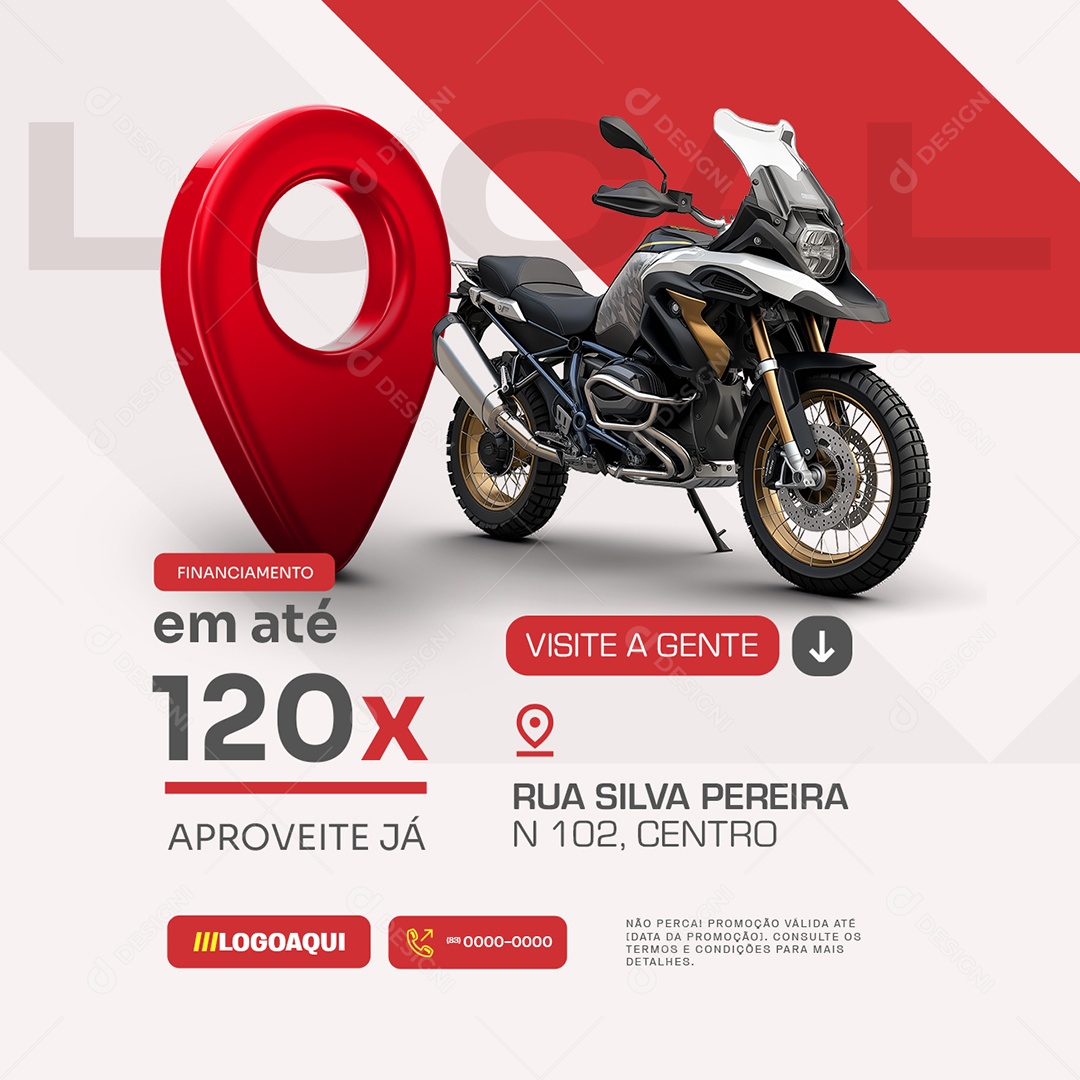 Localização Concessionária Loja de Motos Visite a Gente Social Media PSD Editável