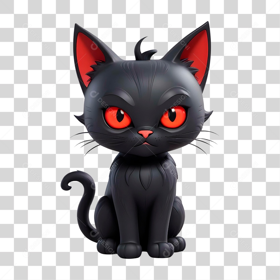 Elementos 3D Gato Preto de Halloween PNG Transparente