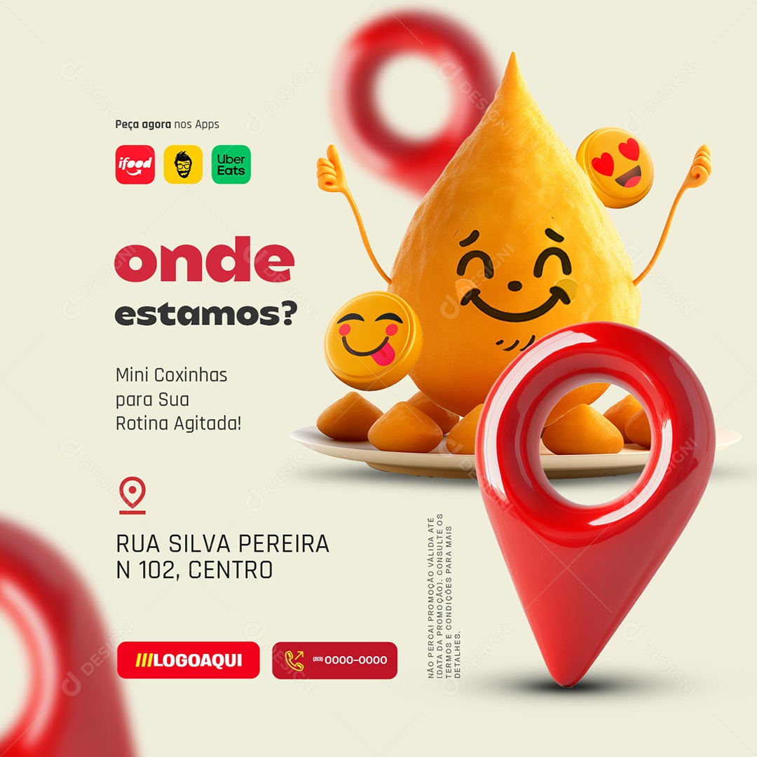 Localização Coxinha Onde Estamos Social Media PSD Editável