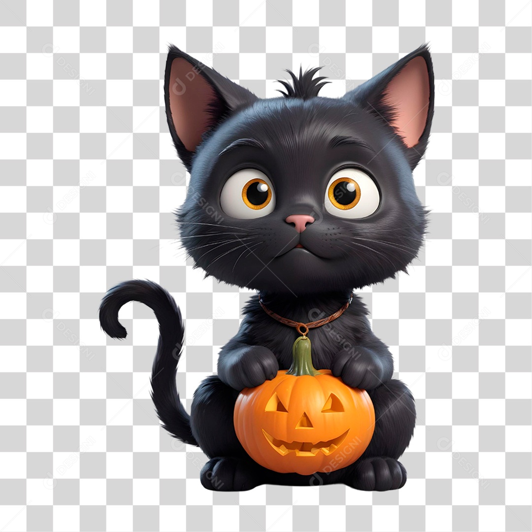 Elementos 3D Gato Preto de Halloween PNG Transparente