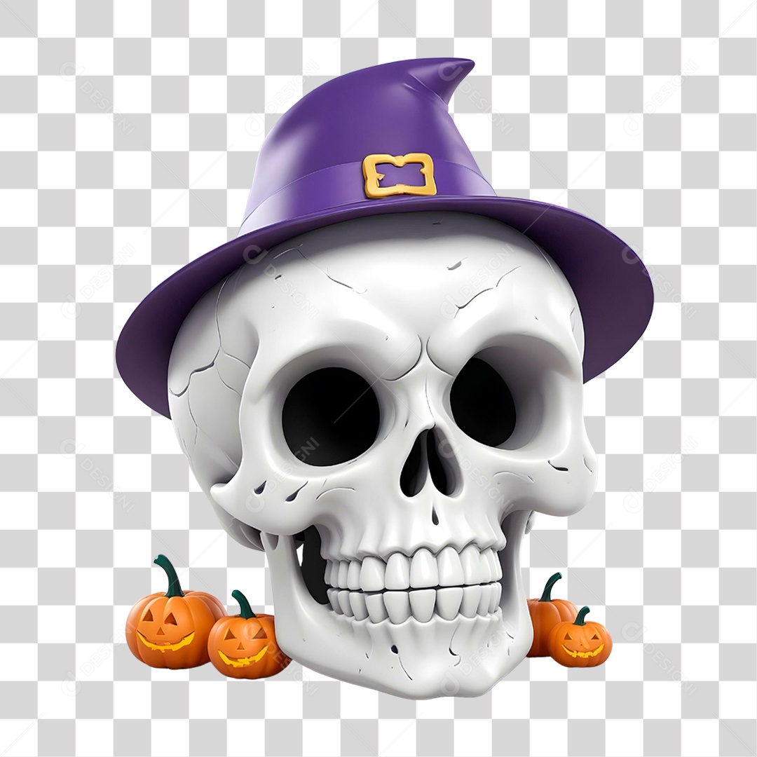 Elemento 3D Caveira de Halloween PNG Transparente