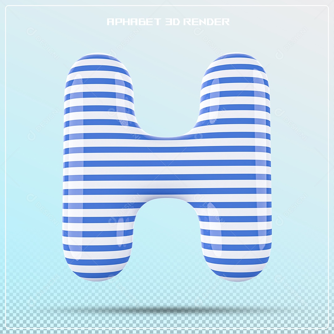 Letra 3D H Balão Azul Branco Para Composição PSD