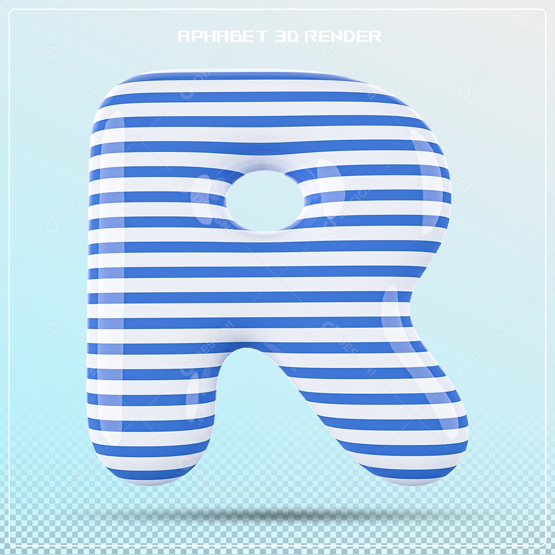 Letra 3D R Balão Azul Branco Para Composição PSD