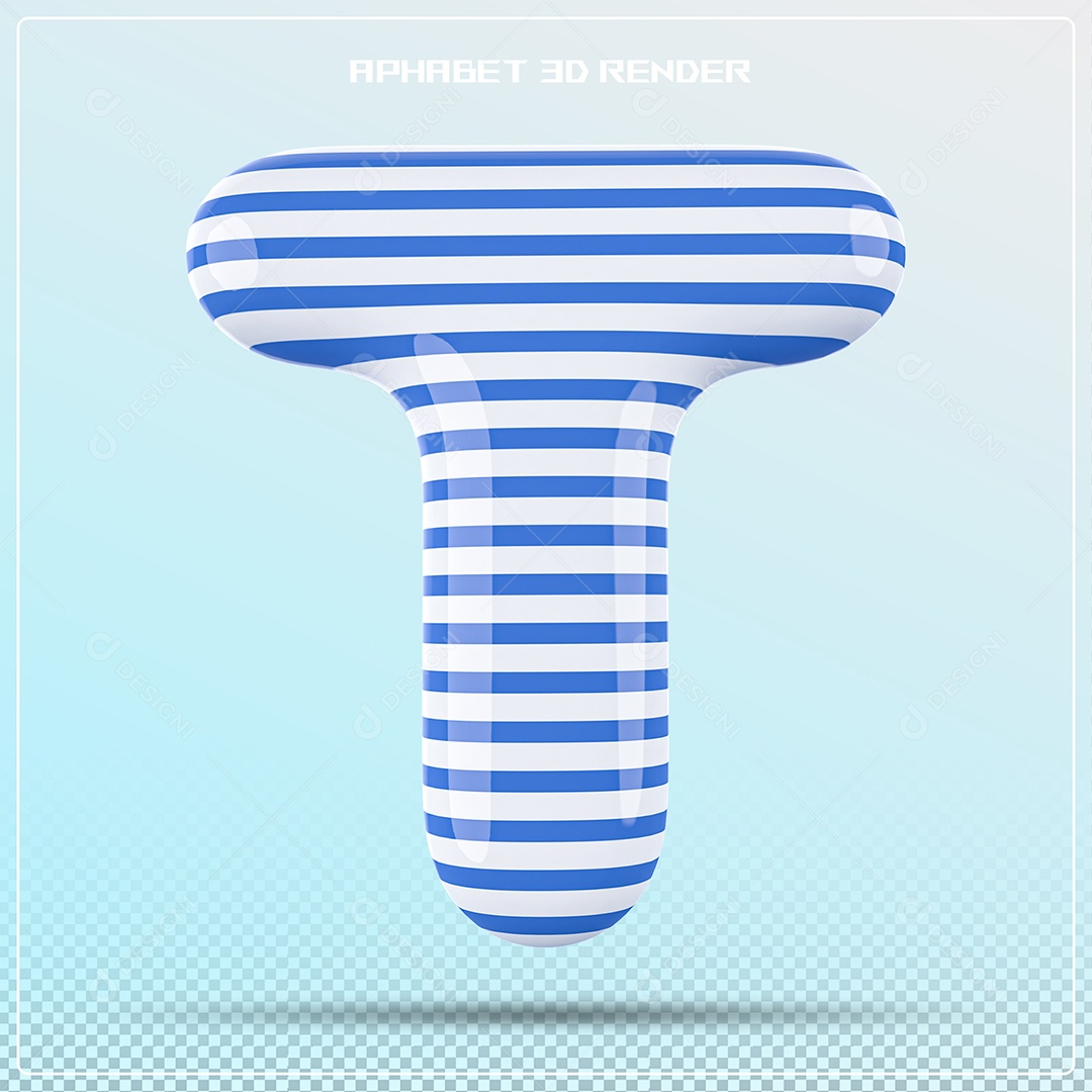 Letra 3D T Balão Azul Branco Para Composição PSD