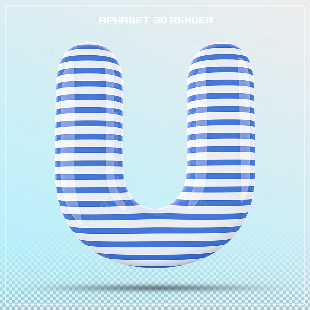 Letra 3D U Balão Azul Branco Para Composição PSD