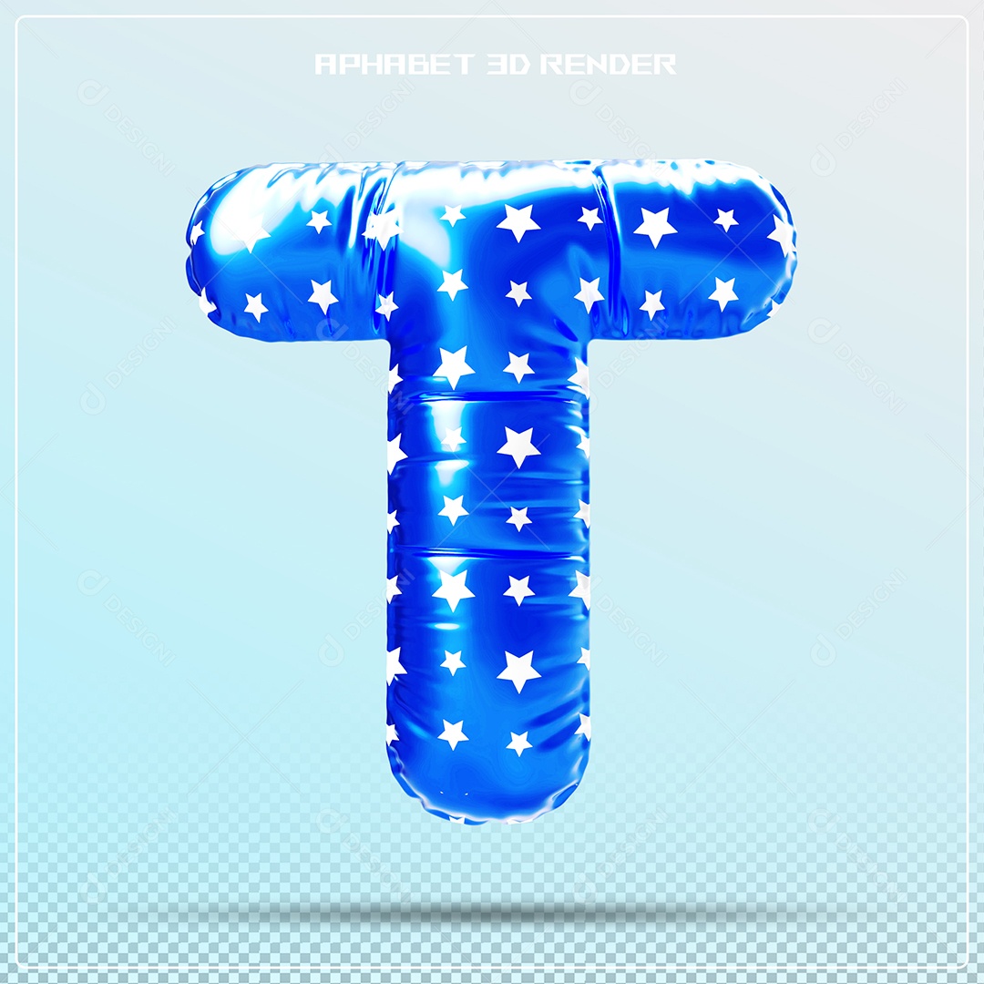 Letra 3D T  Balão Azul Para Composição PSD