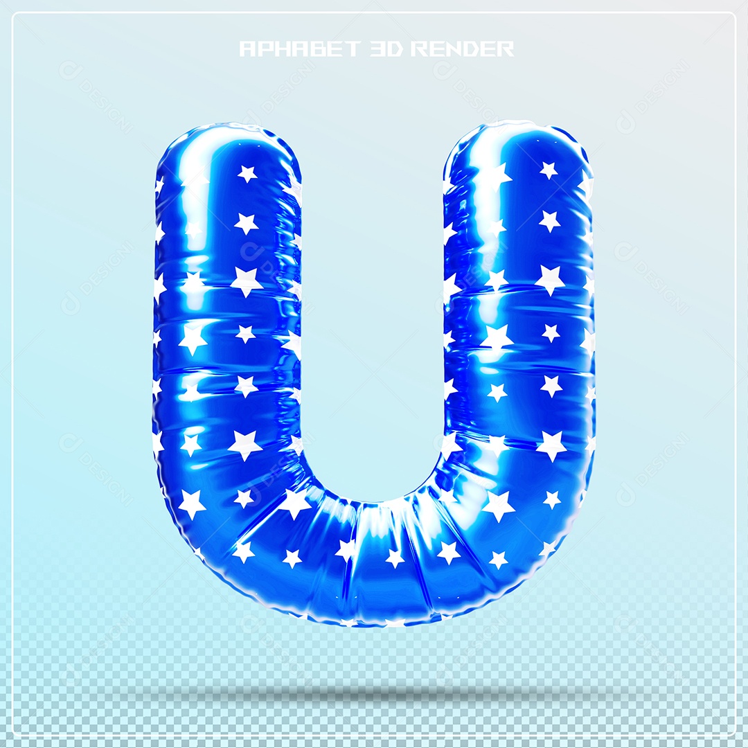 Letra 3D U  Balão Azul Para Composição PSD