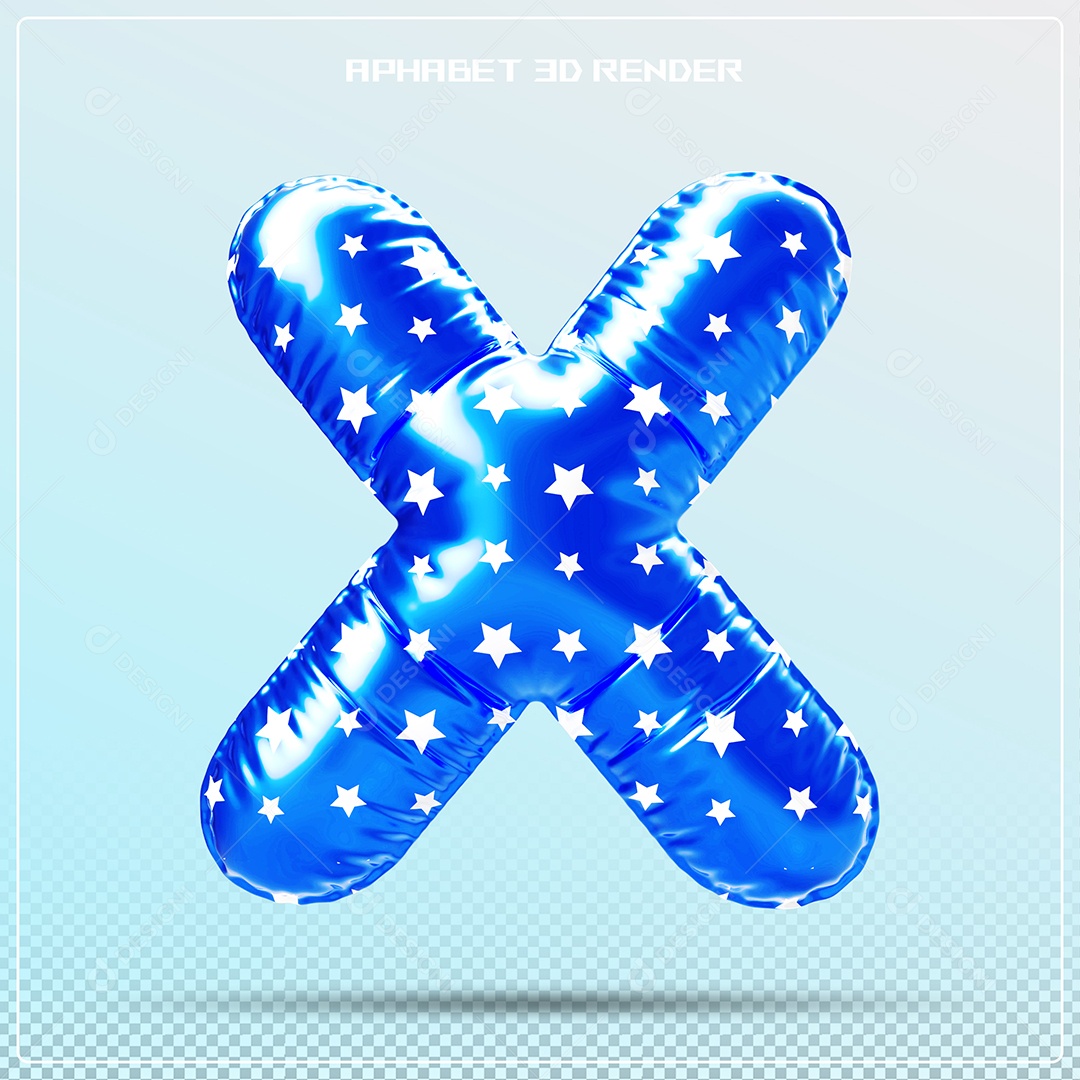Letra 3D X  Balão Azul Para Composição PSD