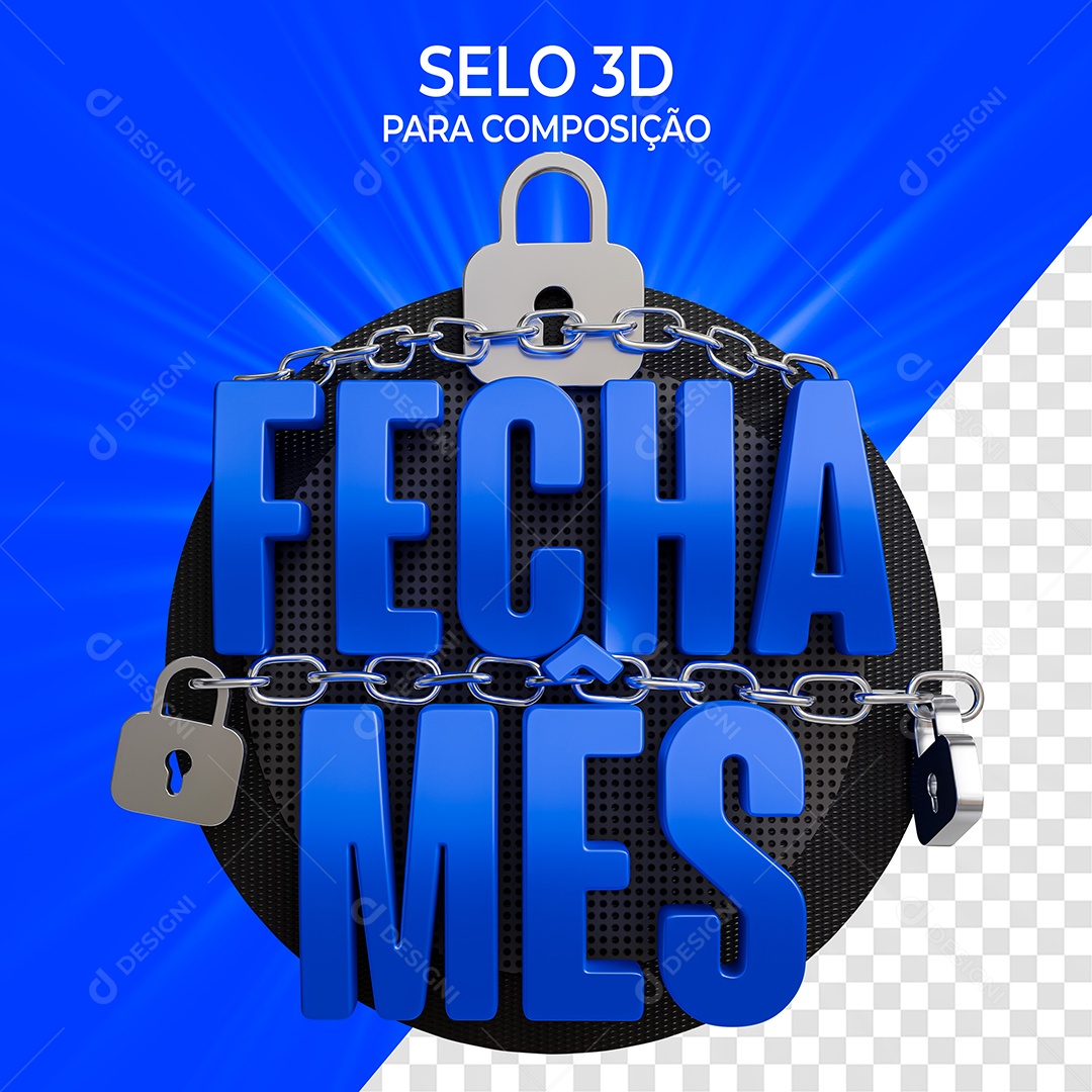 Selo 3D Fecha Mês Azul para Composição PSD