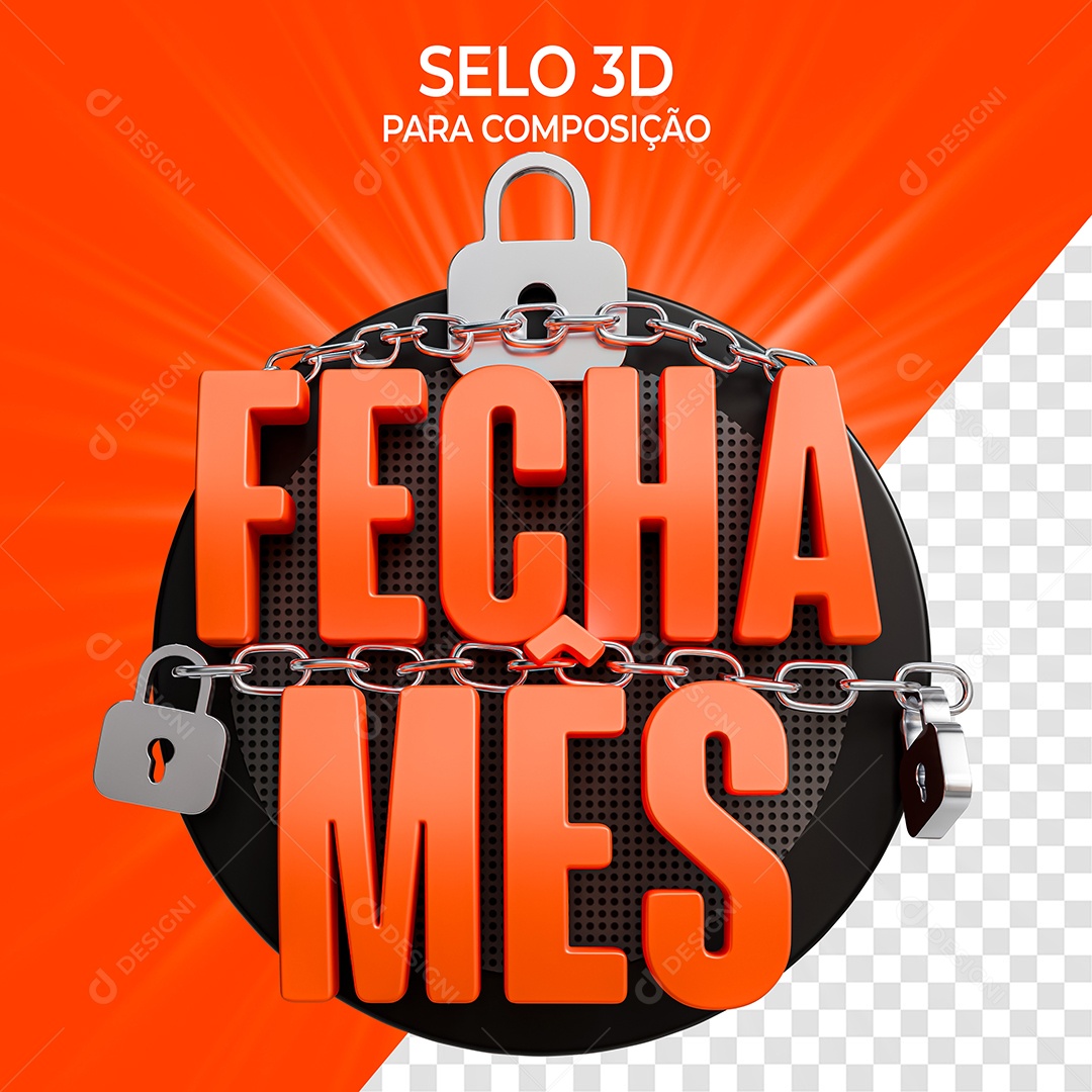 Selo 3D Fecha Mês Laranja para Composição PSD