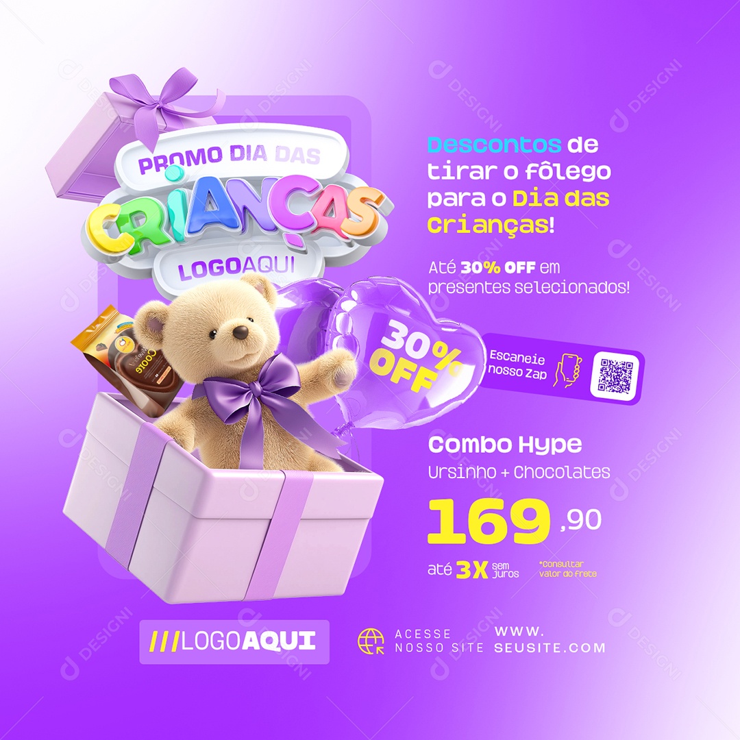 Presentes Promo Dia das Crianças Descontos de Tira o Fôlego Social Media PSD Editável
