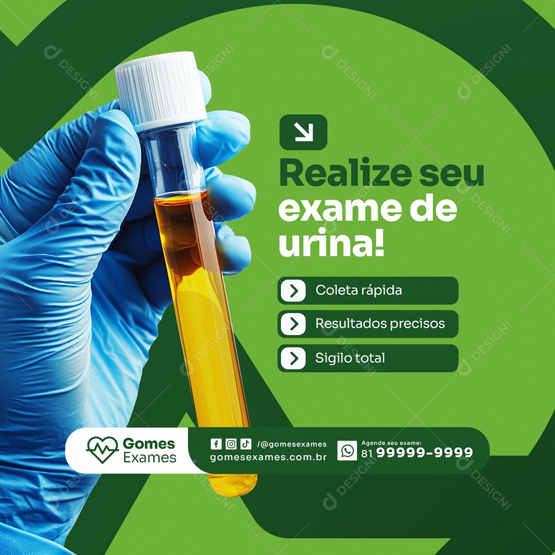 Exames Laboratoriais Realize seu Exame de Urina Social Media PSD Editável