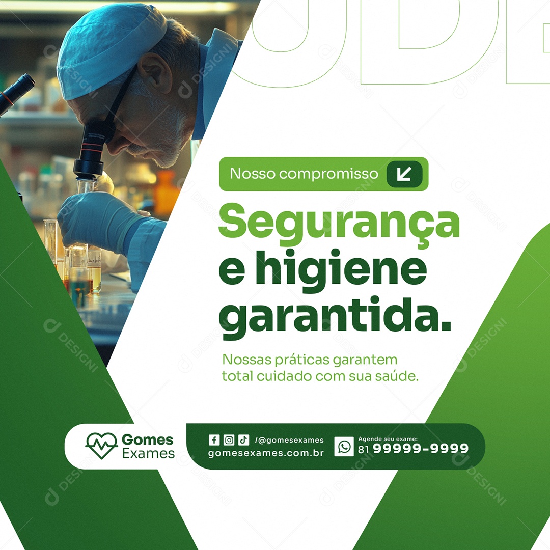 Exames Laboratoriais Segurança e Higiene Garantida Social Media PSD Editável