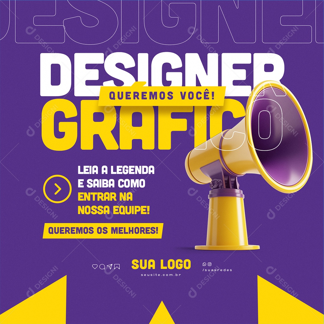 Temos Vagas Designer Gráfico Queremos Você Social Media PSD Editável