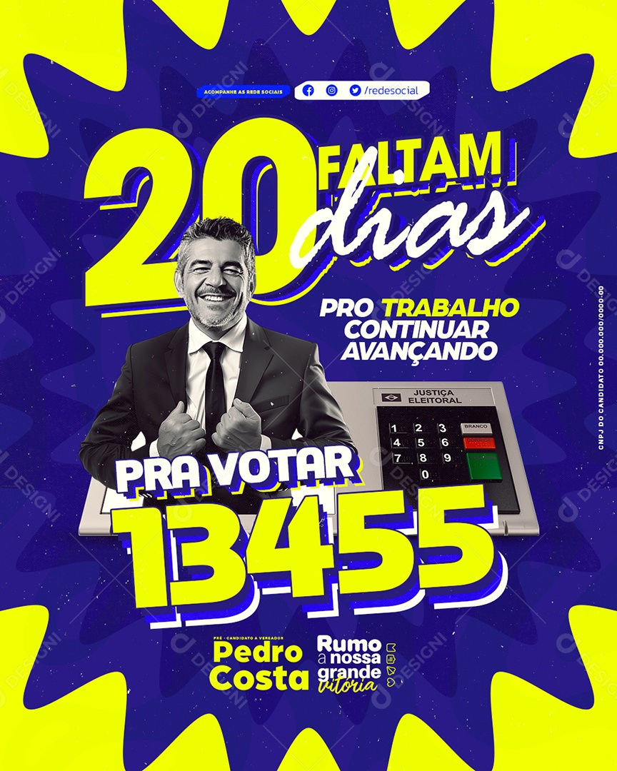 Política Vereador Pedro Costa Faltam Vinte Dias Social Media PSD Editável