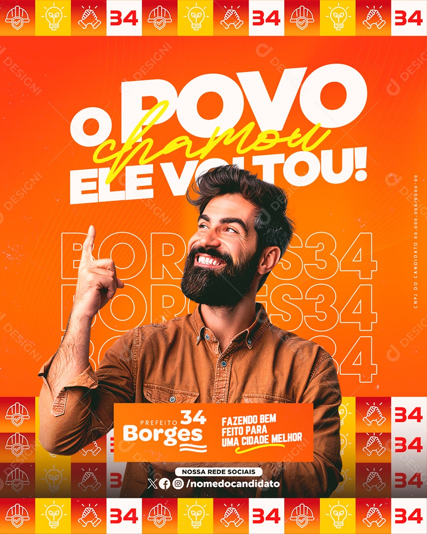 Política Prefeito Borges O Povo Chamou Ele Voltou Social Media PSD Editável