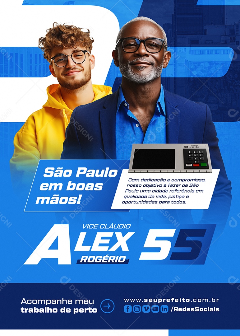 Flyer Política Prefeito Alex Rogério Vice Cláudio Social Media PSD Editável