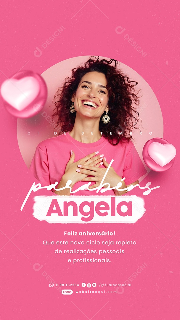 Story Feliz Aniversário Parabéns Angela Social Media PSD Editável