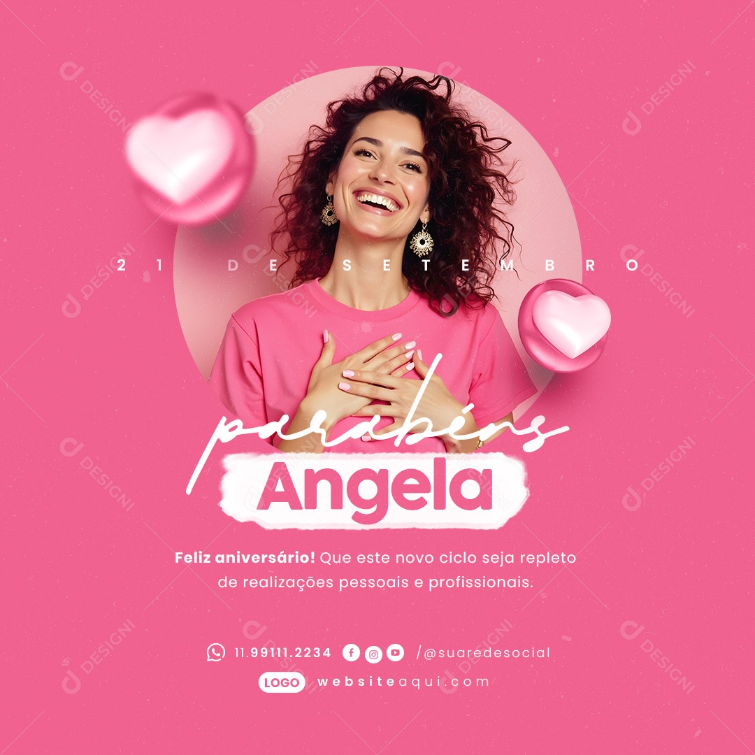 Feliz Aniversário Parabéns Angela Social Media PSD Editável