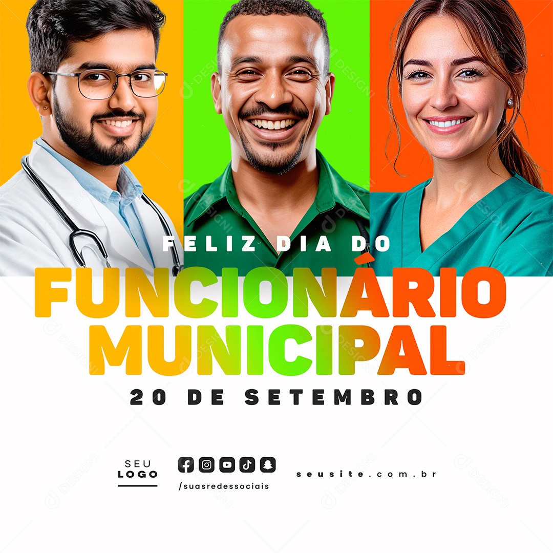 Feliz Dia Do Funcionário Municipal 20 de Setembro Social Media PSD Editável