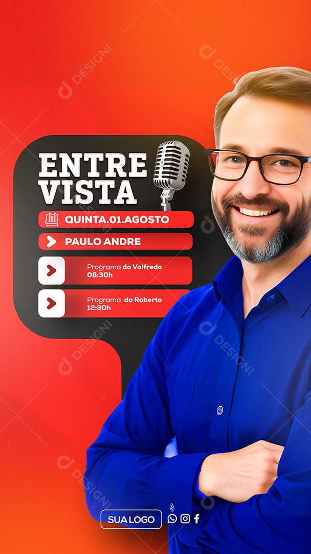 Story Entrevista Quinta 01 de Agosto Paulo Andre Social Media PSD Editável