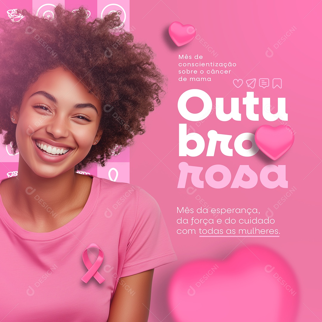 Outubro Rosa Mês de Prevenção ao Câncer de Mama Social Media PSD Editável