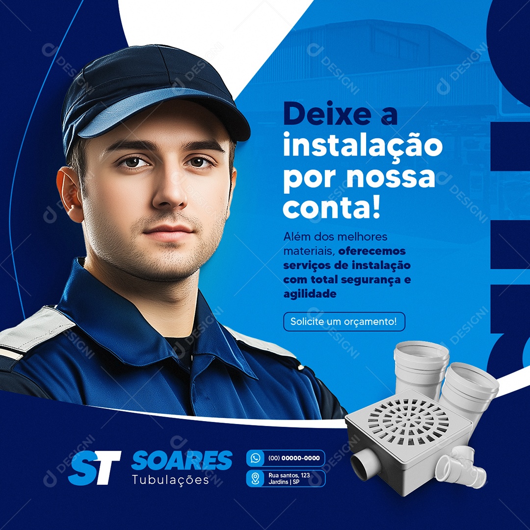 Loja de Canos Deixe a Instalação por Nossa Conta Social Media PSD Editável