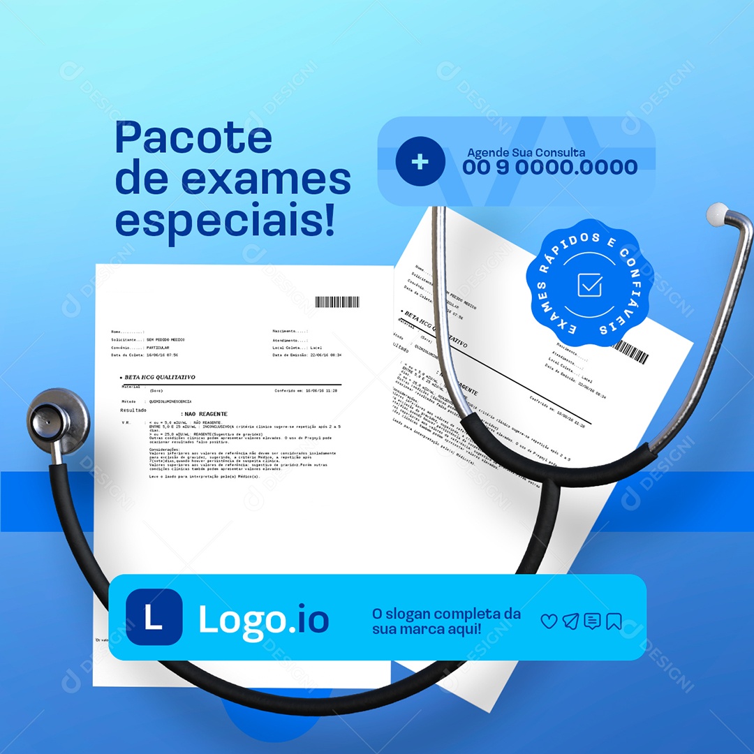 Laboratório Pacote de Exames Especiais Social Media PSD Editável