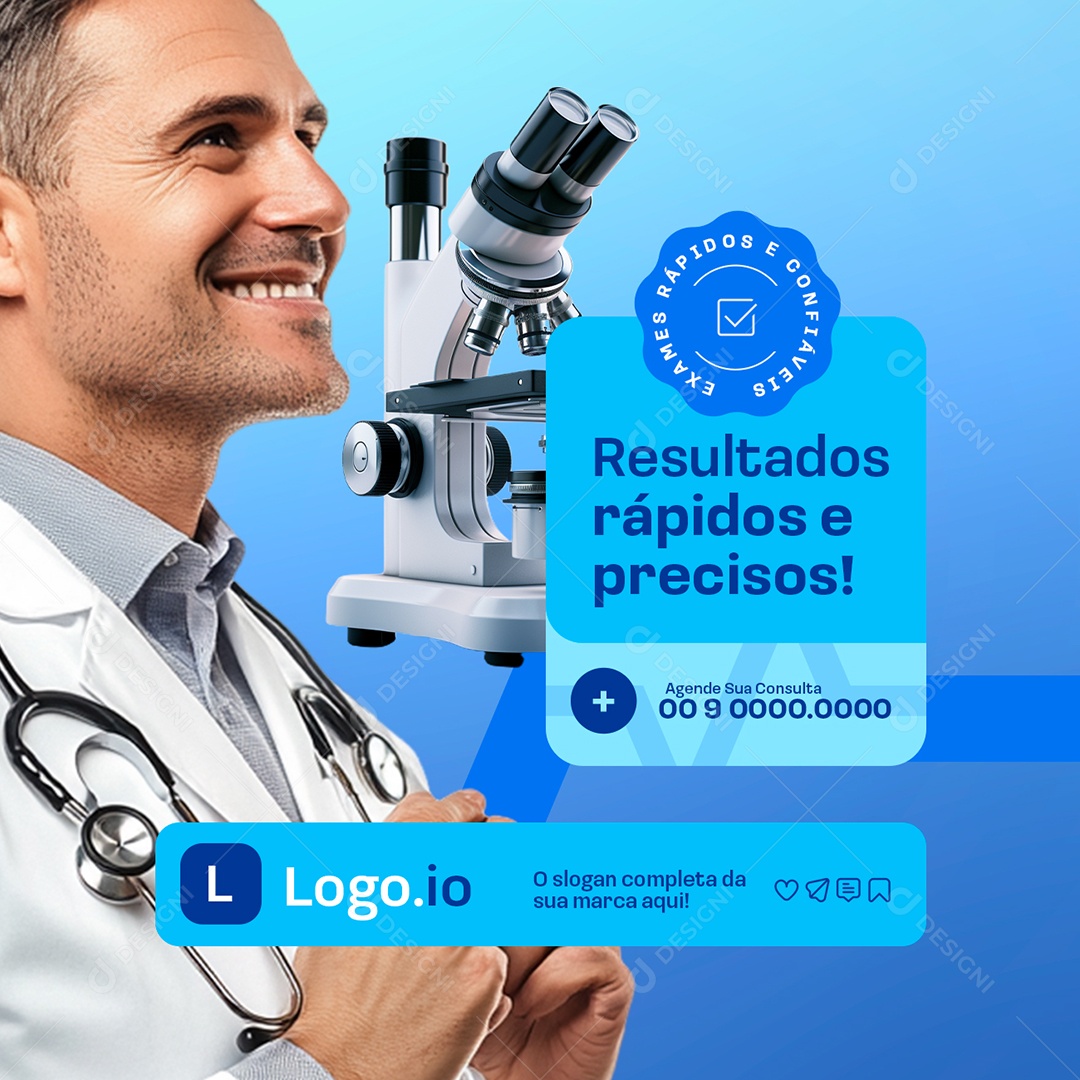 Laboratório Resultados Rápidos e Precisos Social Media PSD Editável