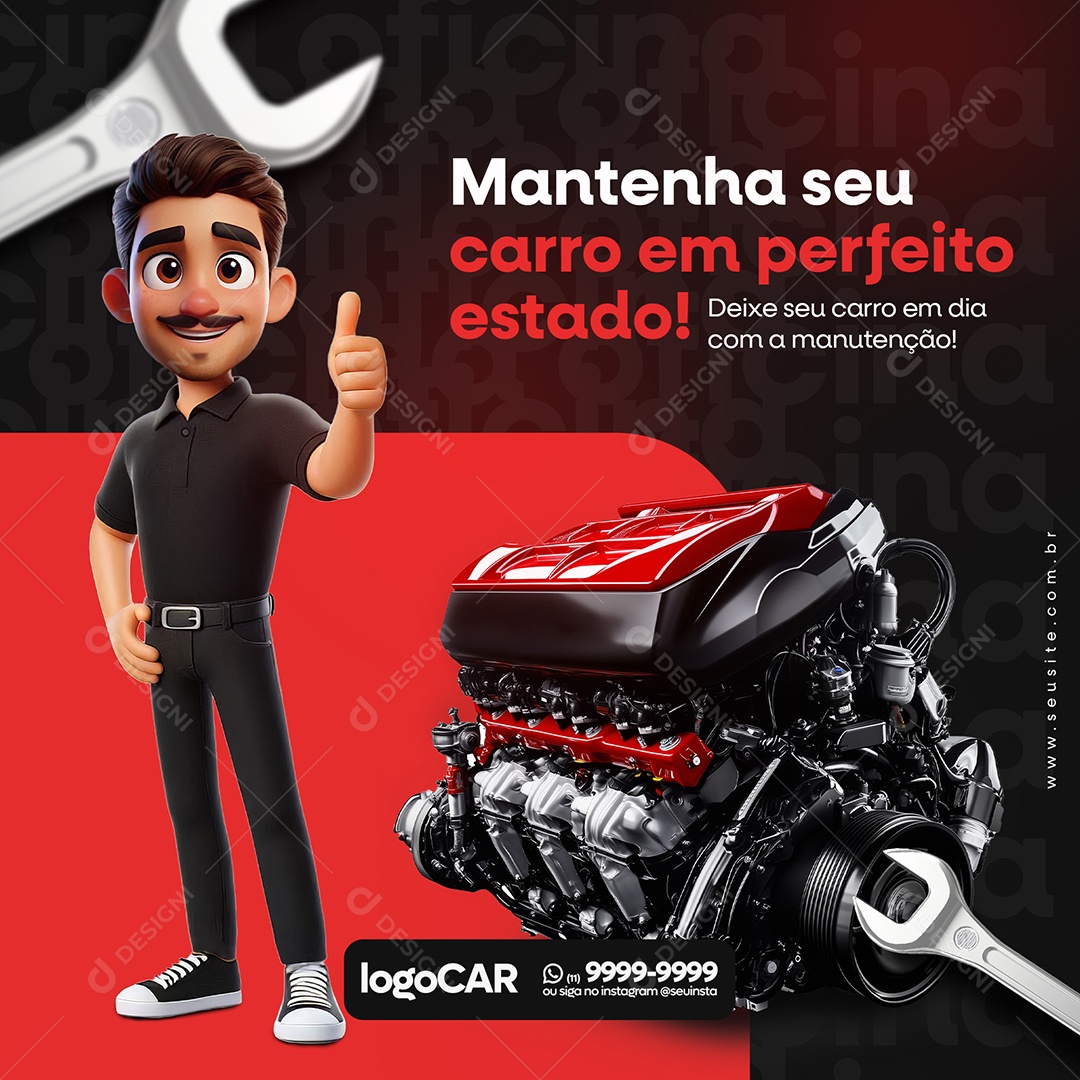 Oficina Mantenha Seu Carro em Perfeito Estado Social Media PSD Editável