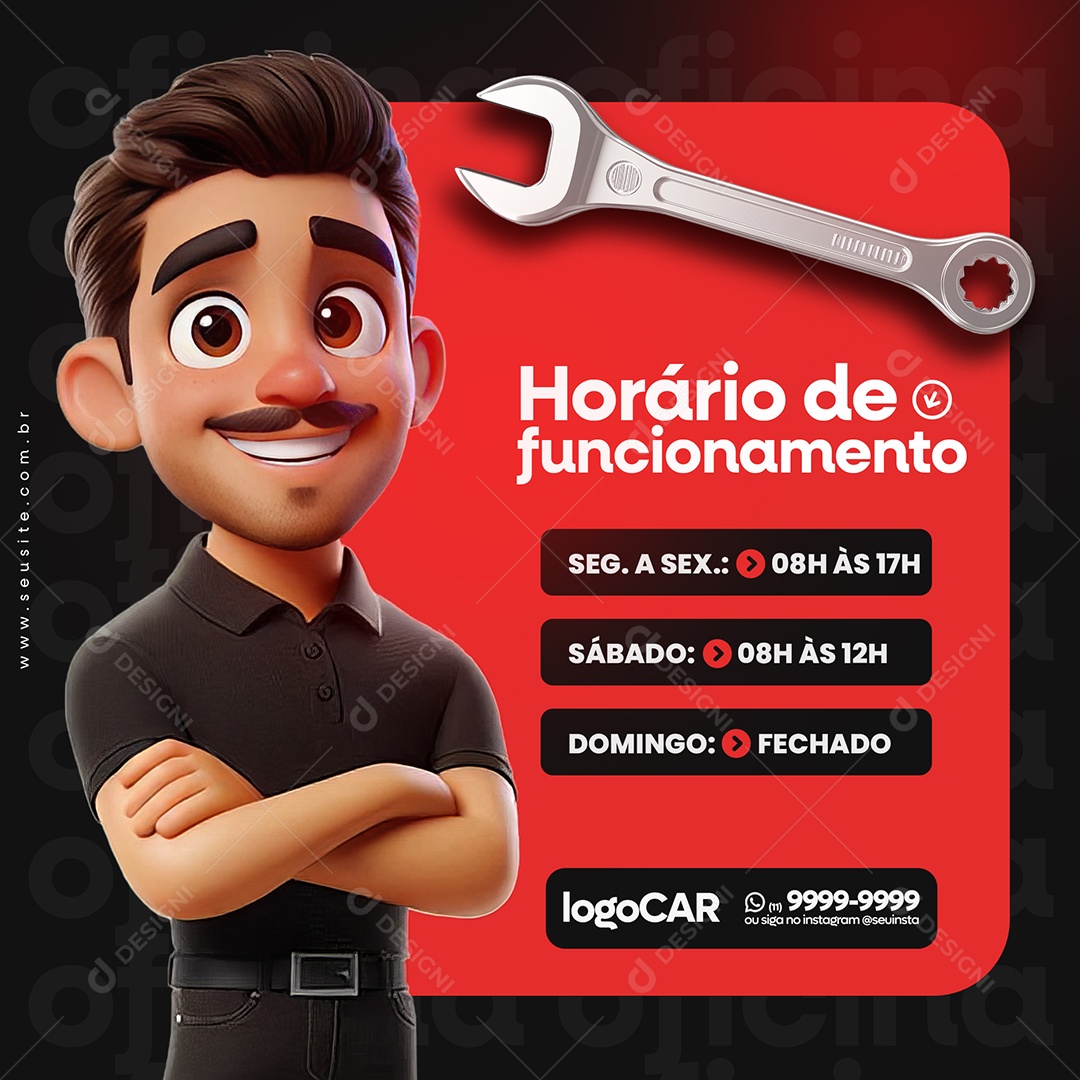 Oficina Horário de Funcionamento Social Media PSD Editável