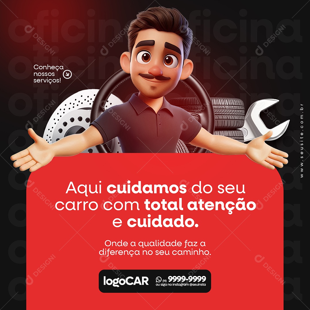 Oficina Aqui Cuidamos do Seu Carro Social Media PSD Editável
