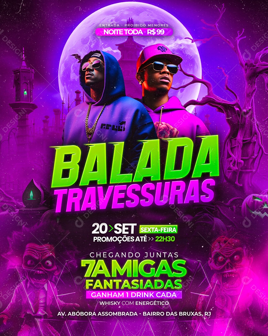 Flyer Halloween Balada Travessuras Social Media PSD Editável