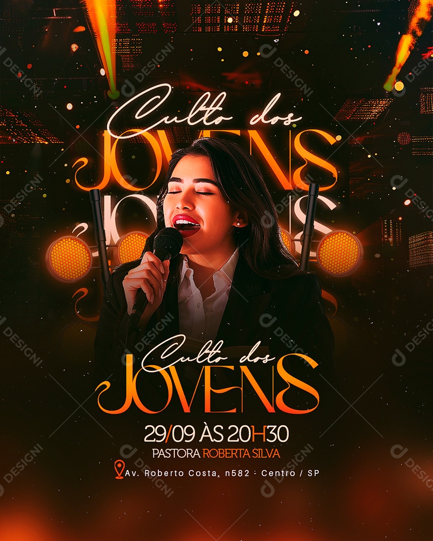 Flyer Gospel Culto dos Jovens Social Media PSD Editável