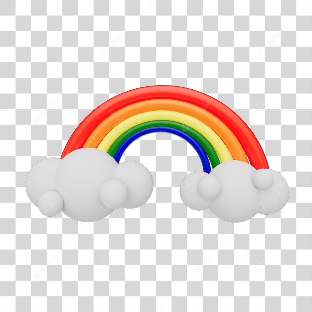 Elemento 3D Arco Iris Com Nuvens PNG Transparente