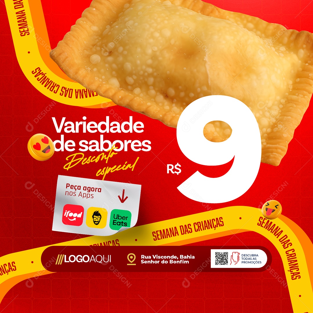 Pastelaria Semana das Crianças Vareidade de Sabores Social Media PSD Editável