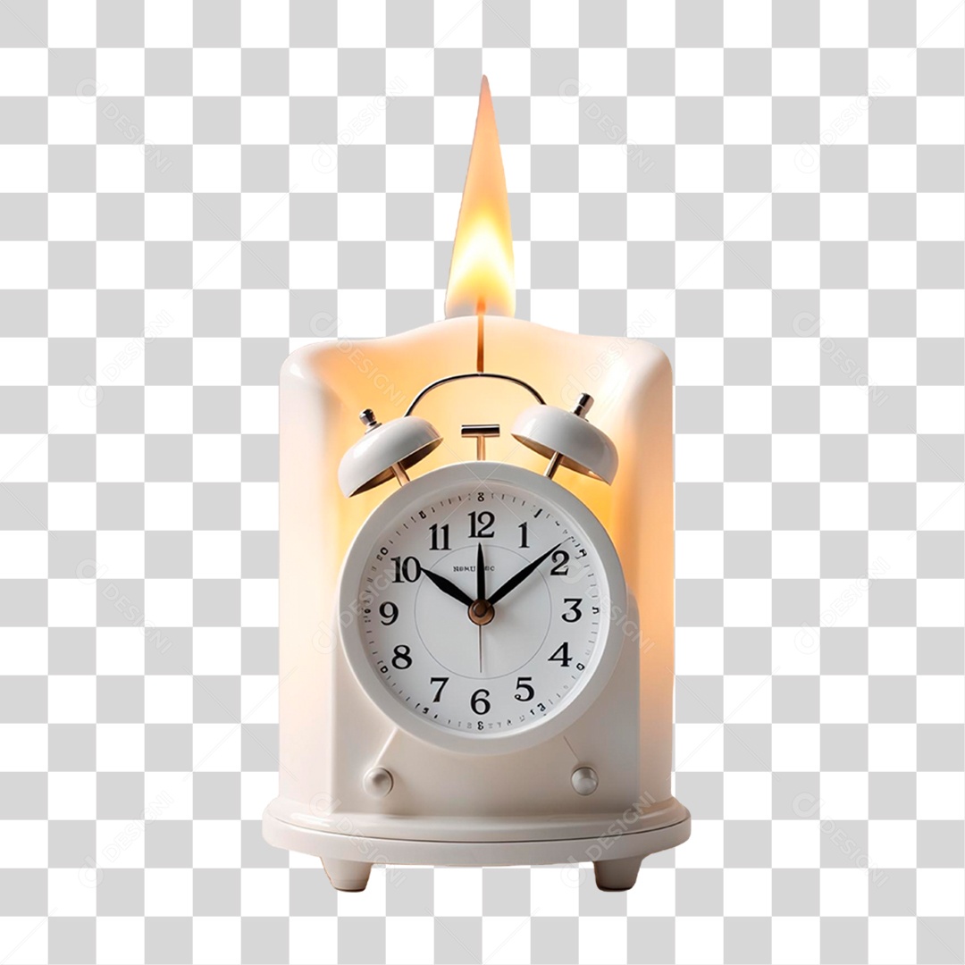 Elemento 3D Relógio Despertador com Vela PNG Transparente
