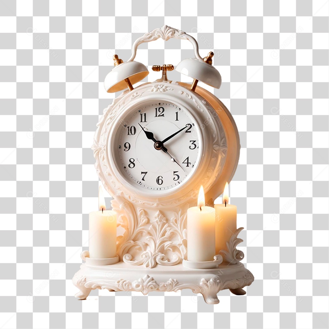 Elemento 3D Relógio Despertador com Vela PNG Transparente
