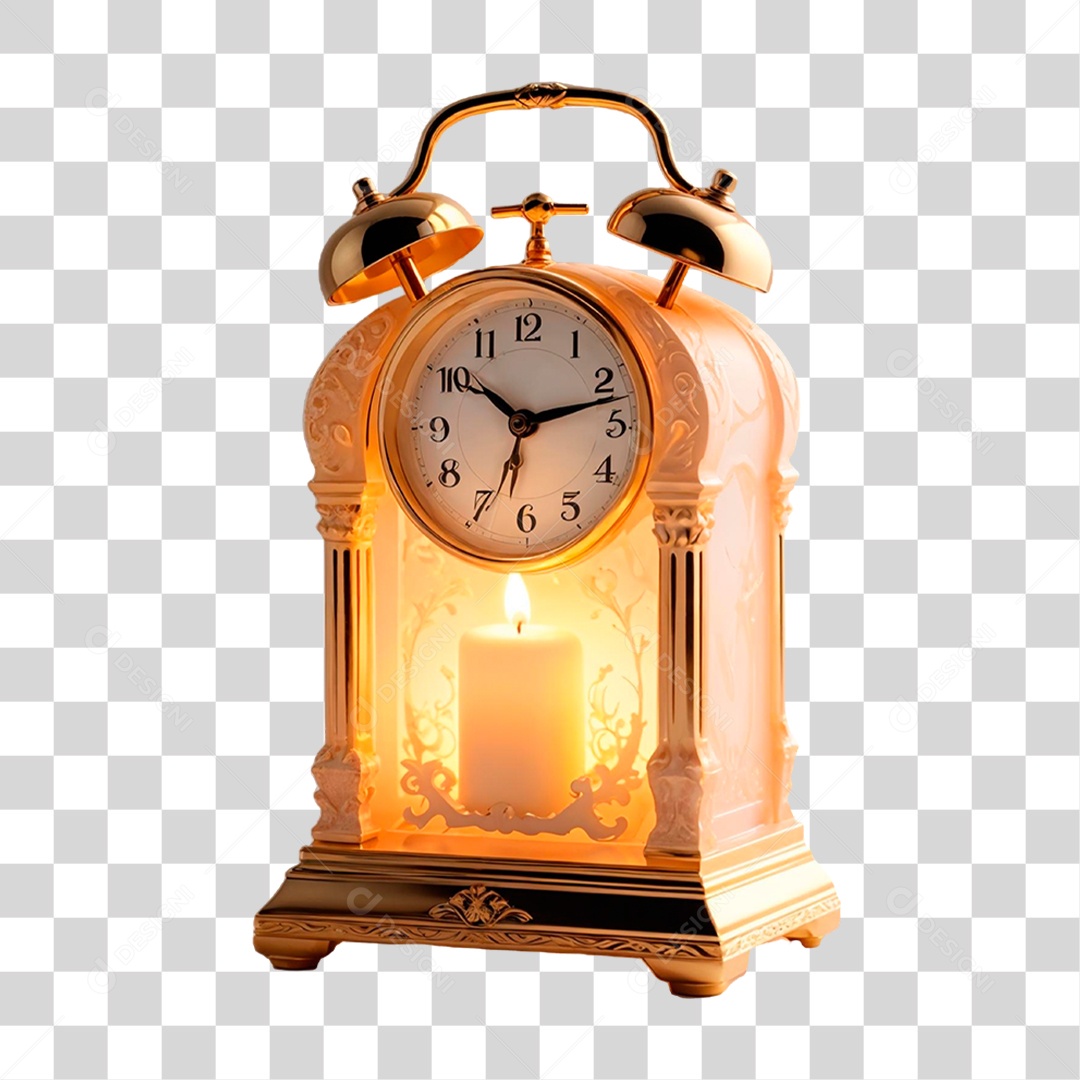 Elemento 3D Relógio Despertador com Vela PNG Transparente
