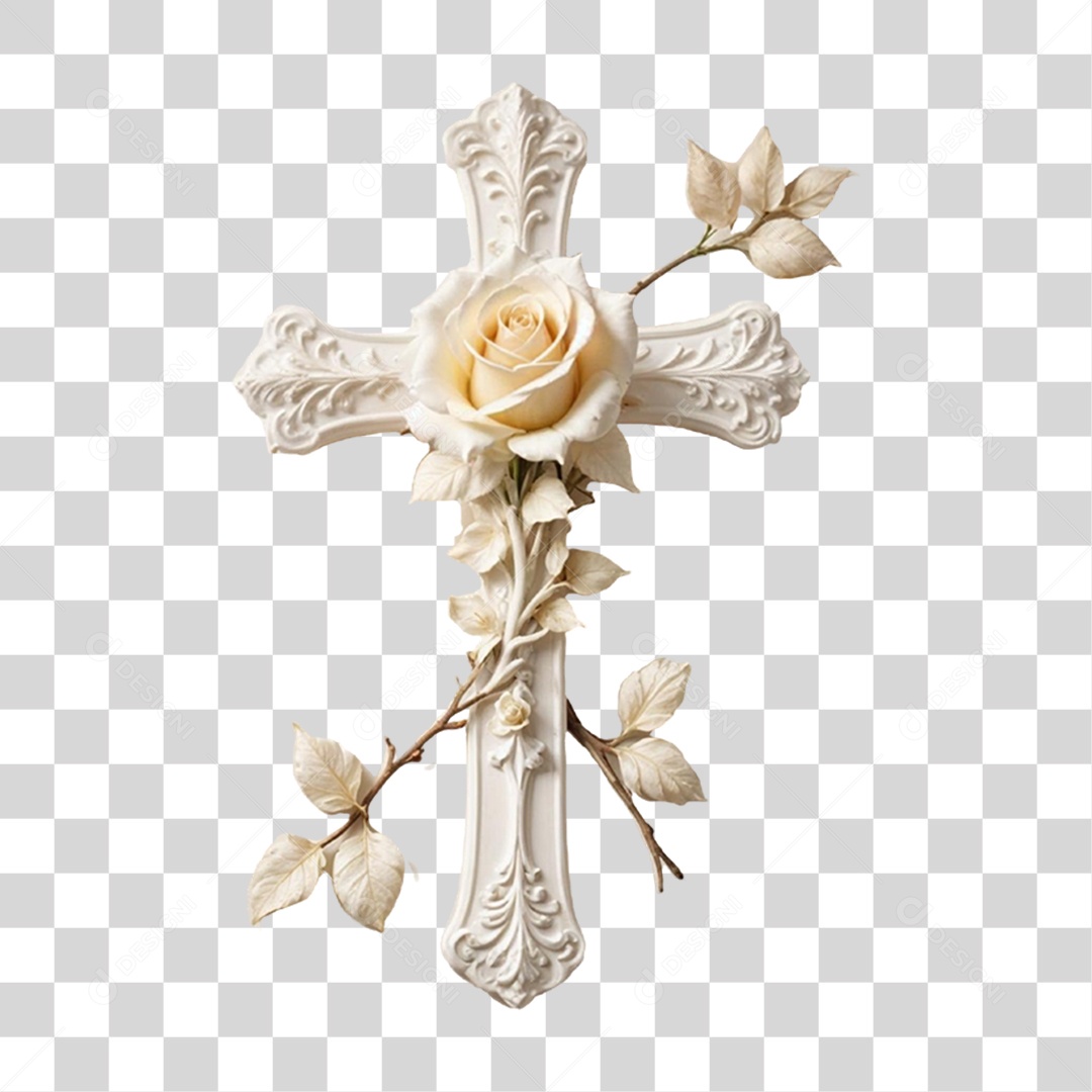 Cruz Branca com Flor PNG Transparente