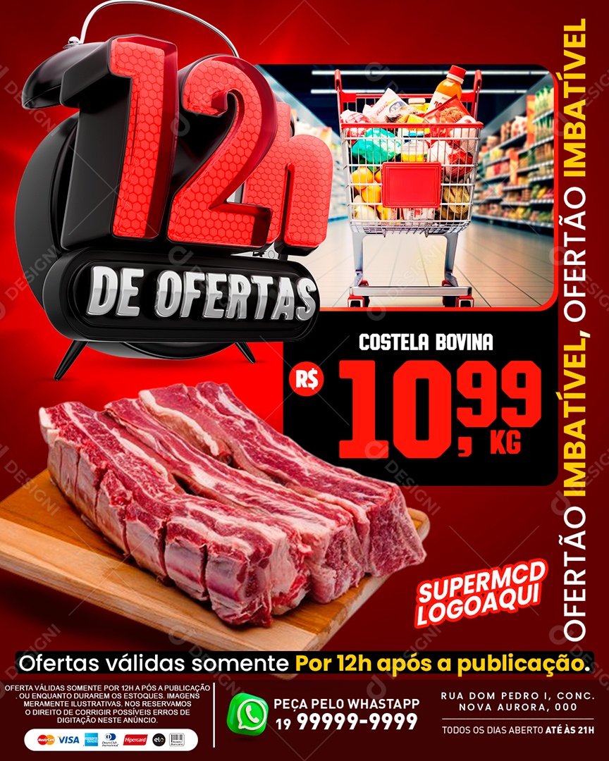 Açougue Encarte Oferta Imbatível Costela Bolvina Social Media PSD Editável