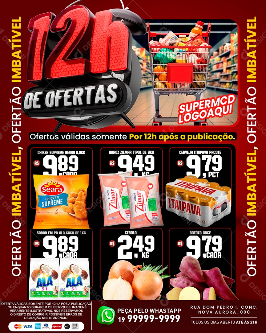 Supermercado Encarte Aqui 12H De Ofertas Imbativél Social Media PSD Editável