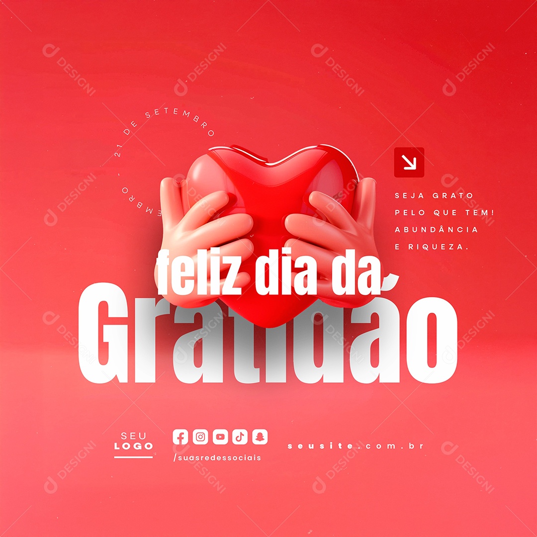 Feliz Dia da Gratidão 21 de Setembro Social Media PSD Editável