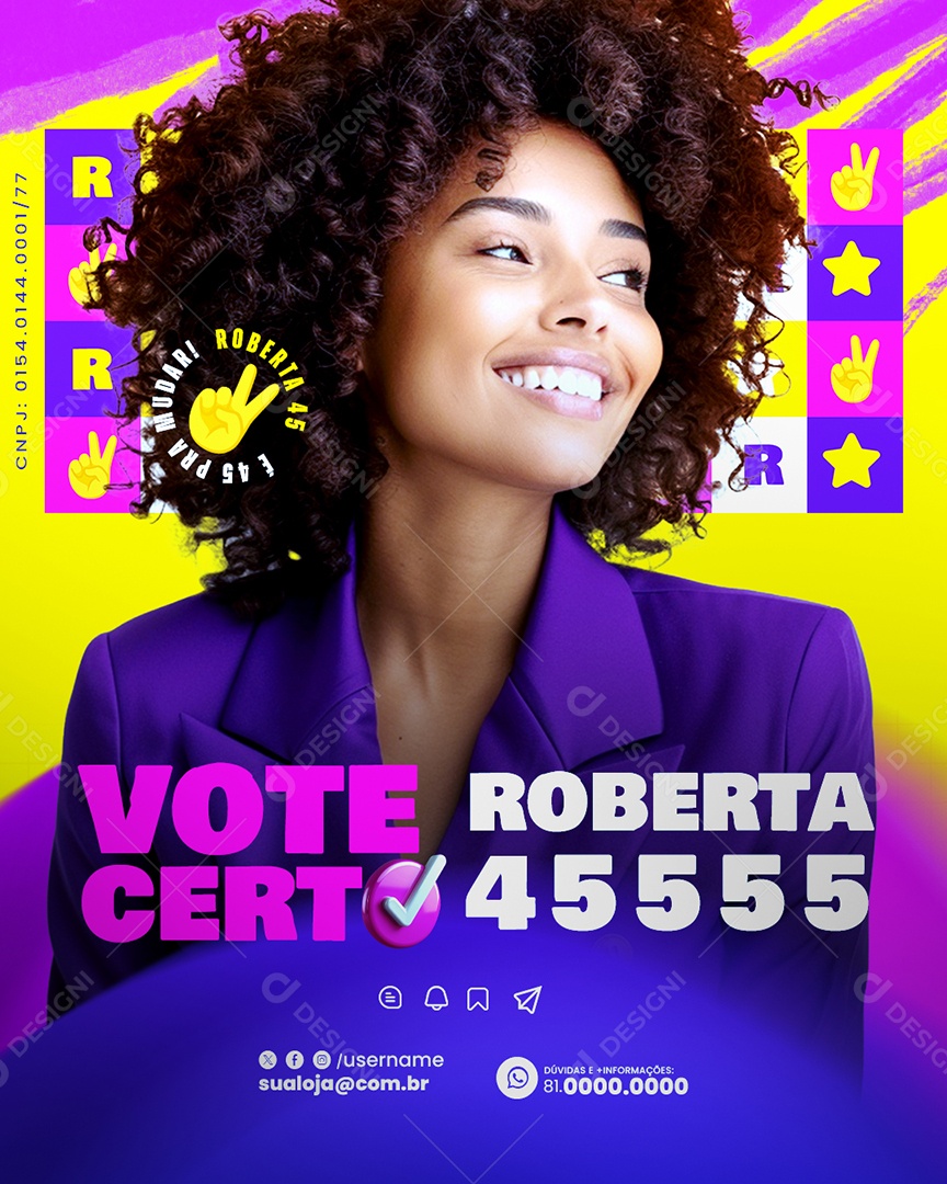 Politica Vote Certo Roberta Social Media PSD Editável