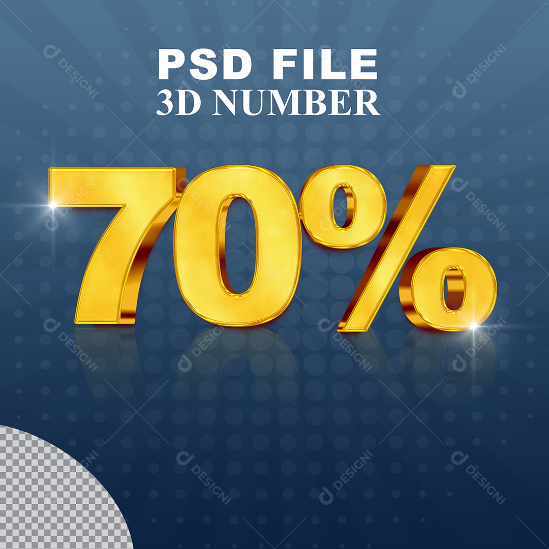 Desconto de 70% Elemento 3D Dourado para Composição PSD