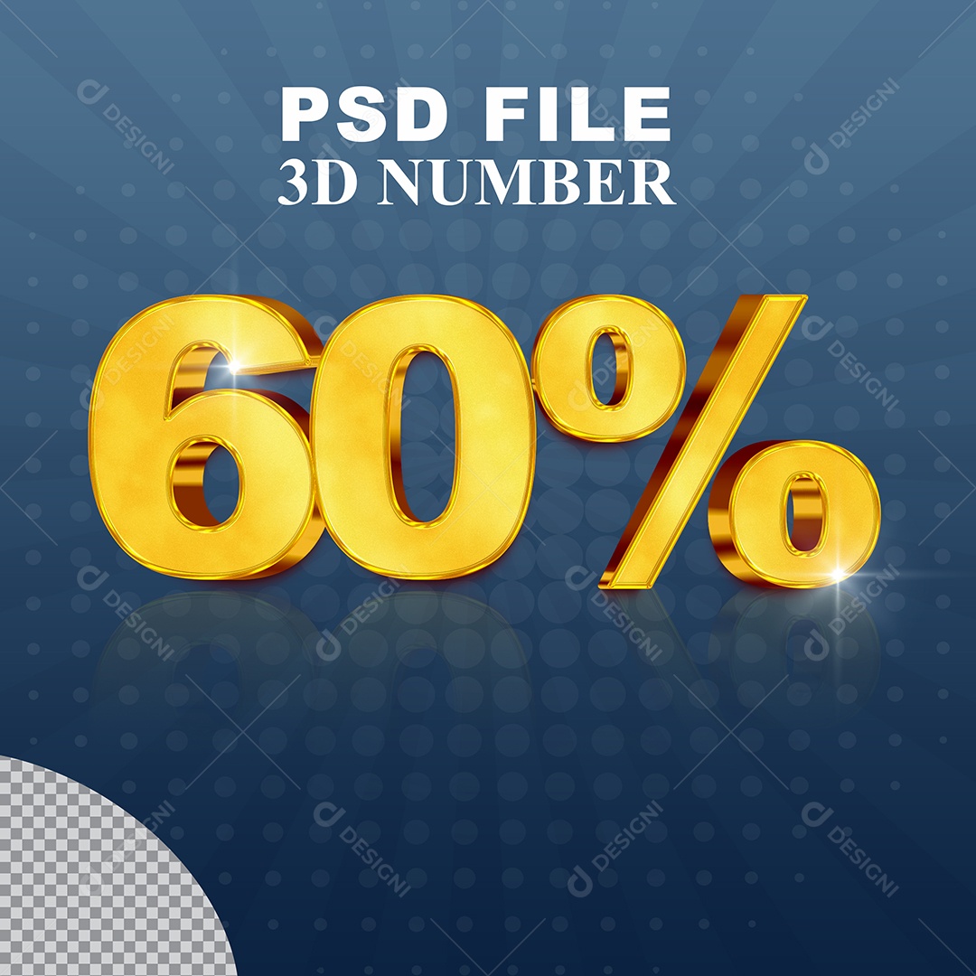 Desconto de 60% Elemento 3D Dourado para Composição PSD