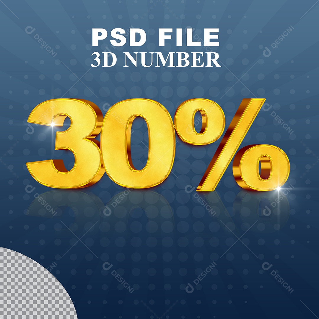 Desconto de 30% Elemento 3D Dourado para Composição PSD