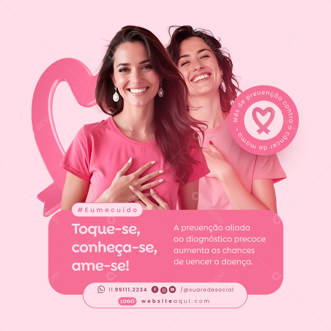 Outubro Rosa Toque-se Conheça-se Ame-se Social Media PSD Editável